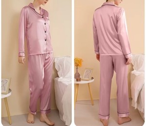 Alta calidad casual al por mayor transpirable logotipo personalizado pijamas de seda con mangas largas y pantalones largos ropa de dormir para mujer - Product Image 2