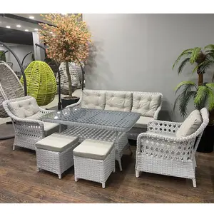 Mobiliário de jardim em rattan, conjunto de sofá ao ar livre com design moderno e exclusivo, sofá de pátio com mesa de café
