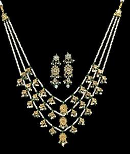Designer Party Wear CZ Stones Jewelry Traditional Three Layered Wear Beautiful Design Heavy Long <b>Necklace</b> Set Earrings For Women - Product Image 1