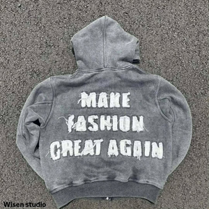 Premium Quality Hoodie Latest Style <b>Material</b> Zipper Distressed Hoodie Custom Logo High Quality Chenille Embroidery Hoodie - Product Image 3