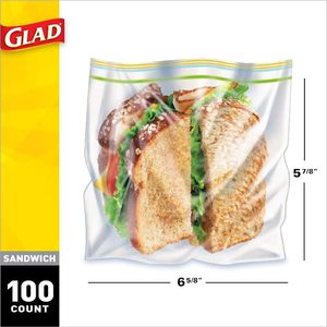 ถุงซิปล็อคเก็บอาหาร Glad Zipper สำหรับแซนด์วิช - 100 ชิ้น แพ็ค 12 ห่อ - Product Image 1