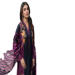 AGHAZ Brand 3-Piece Ladies Lawn Suit From Pakistan & India Wedding Heavy Embroidery <b>Net</b> Dupatta with Dress Hot Selling Wholesale - Product Image 4