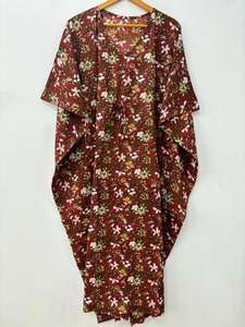 Vestido de caftán de algodón hecho a mano indio para mujer estampado de bloque Floral largo hasta el suelo cubierta de playa Natural Casual noche lavable - Product Image 6