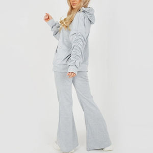 El mejor Material hecho ligero para mujer, chándal acampanado, 100% algodón, hombro caído, chándal de moda de alta calidad para mujer - Product Image 2