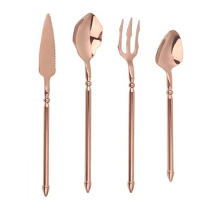 Juego de 4 cubiertos de acero inoxidable, ideal para utensilios de cocina, mesa, fiesta en casa, café, uso, cubiertos chapados en Color dorado, mango de Metal - Product Image 5