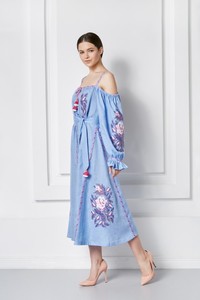 เดรสอูเรนเชียนแขนพองปักลายดอกไม้งานดีไซน์เนอร์คอกลมแฟชั่นปักลายดอกไม้ - Product Image 2