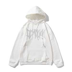 Sweat-shirt à capuche décontracté pour homme et femme avec impression graphique personnalisée, sweat-shirt ample en coton imprimé avec strass - Product Image 4