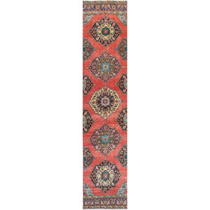 Vintage 9x12 Wool Rug Hand Knotted <b>Red</b> Orange Medallion Hallway Rectangle Puzzle Patchwork Patterns for Home Entryway Living - Product Image 1
