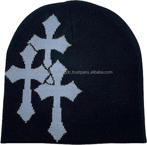 Bonnet Y2K en tricot pour l'hiver, pour hommes et femmes, avec impression de lettres, bonnet à pompon, motifs camouflage pour la plage, vêtements de travail - Product Image 3