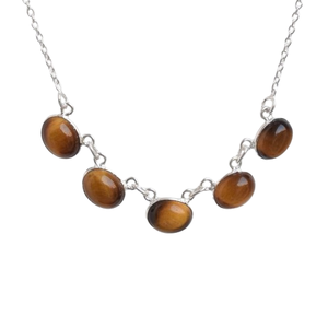 Handmade 5 Stone Tiger Eyes 925 Sterling Silver Link <b>Chain</b> <b>Necklace</b>-Wedding Engagement Party Birthday Gift Jewelry Women's - Product Image 1