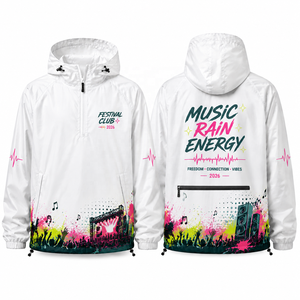 Custom Printed Music Festival Event Waterproof <b>Jacket</b> Hooded <b>Pullover</b> 1/4 Zip <b>Rain</b> Windbreaker Lightweight Storable <b>Jacket</b> - Product Image 3