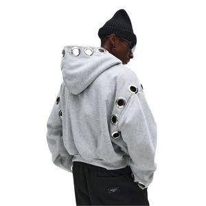 Sudadera con Capucha Extra Grande Personalizada para Hombre, con Cierre y Acabado de Ojales Metálicos Porosos, Mezcla de Poliéster/Algodón, Estilo Cuadrado, Talla Grande - Product Image 2