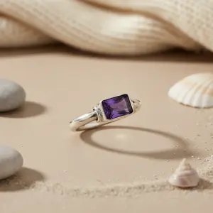 Bague en argent 925 avec améthyste pour femmes, bijoux fantaisie, cadeau - Product Image 2