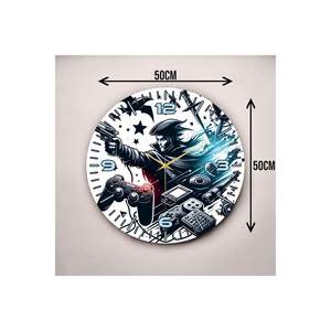 Juego en blanco y negro y patrón de consola Reloj de pared silencioso de madera 50cm-Regalo de número de impresión en color - Product Image 1