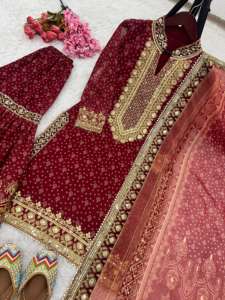 New Designer Party Wear Georgette Fabric <b>Top</b> Palazzo and Dupatta Set With Heavy Embroidery Work From Indian Wholesale Supplier - Product Image 4