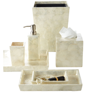 Ensemble d'accessoires de salle de bain en nacre blanche au design moderne et luxueux avec distributeur de savon, porte-brosse à dents, décoration pour la maison - Product Image 1