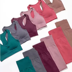 Ensemble de vêtements de sport de fitness écologiques, deux pièces, taille moyenne, avec logo personnalisé, leggings légers et à motif solide pour le soutien-gorge de yoga - Product Image 3