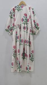 Vestido largo informal de verano hecho a mano con estampado de bloques de algodón para mujer, vestido Midi floral con estampado floral bohemio - Product Image 6