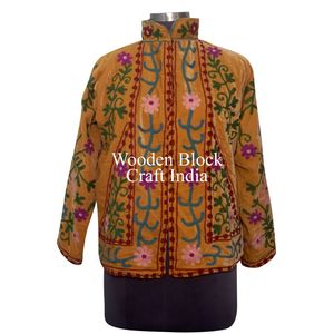 Veste courte en tricot élégante pour femme, doublée de coton doux, avec broderie en velours artisanale, design exquis Suzani, matelassée pour l'hiver - Product Image 2