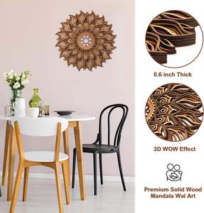 Wood Wall sunflower shape Decor for Living Room Dining Farmhouse Hand Hanging Handmade Boho Round Indian - Product Image 3