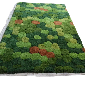 Moderne fait à la main-touffeté abstrait haute basse vague vert laine Nature tapis bleu zone tapis salon chambre minimum 1 pièce - Product Image 1