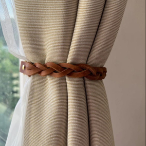 British Handmade Leather Minimalist Braided <b>Curtain</b> Tie Back with Clasp Close - Product Image 1