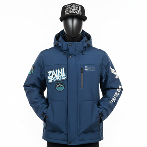 <b>Men</b> Softshell Jacket Breathable Windproof Softshell GSM <b>Blue</b> Structured Panels Custom HeatTransfer Logo softshell Jacket for <b>man</b> - Product Image 1