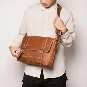 Classic Genuine Leather Laptop Messenger Bag with Zipper Closure Shoulder Strap Durable Design Protective Portable - Product Image 4