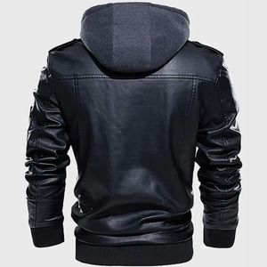 Blouson à capuche en cuir noir pour homme Chris - Product Image 3