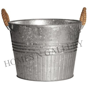 Macetas galvanizadas de hierro metálico redondas para exteriores simples y modernas con mango para jardín o uso decorativo en el hogar - Product Image 3