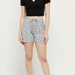 Shorts taille haute pour femme, imprimés, décontractés, d'été, avec cordon de serrage, amples, en coton respirant, à motif dessin animé, style pyjama - Product Image 1