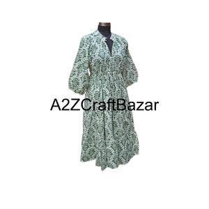Vestido Midi Boho Himanshi con Cuello en V, 100% Algodón Puro, Estampado Floral, Informal, para Uso Diario, Lavado a Seco, Transpirable, Natural, Holgado - Product Image 5