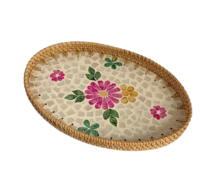 Plateau ovale en rotin tissé à la main avec incrustation de nacre, plateau de service décoratif pour la décoration de la maison et à usages multiples en provenance du Vietnam - Product Image 5