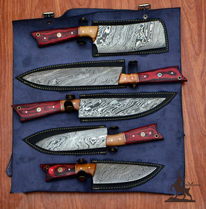 Vente en gros Ensemble de couteaux de cuisine en acier Damas avec étui en cuir pour cadeau Support personnalisé OEM - Product Image 4