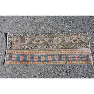 Classique bleu Beige 1.1 X 2.8ft tapis en laine fait main conception de Patchwork turc pour salon chambre Rectangle couloir en peluche Latex - Product Image 3