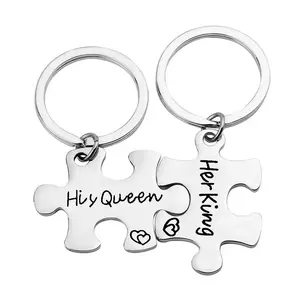 Logo personnalisé lettres son roi sa reine couples chauds femmes hommes petit ami saint valentin son et le sien Puzzle porte-clés en métal