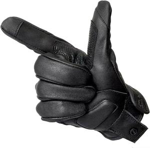Gants de moto en peau de chèvre demi-doigts en cuir noir Écran tactile Non perforés Équipement de protection pour la conduite - Product Image 1