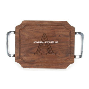 Plateau de service en bois de table forme rectangulaire plateau à chocolat design plateau à chocolat en métal de luxe fini noyer - Product Image 1