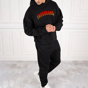 High Quality 100% Cotton Loose Fit Sweatsuit For Men Custom Distressed Embriordery logo Lightweight Streetwear Tracksuit For Men - Product Image 4