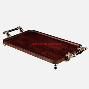 ถาดไม้ทำด้วยมือพร้อมที่จับโลหะสีทองถาดเสิร์ฟสุดสร้างสรรค์สำหรับกาแฟชาสำหรับคุกกี้ - Product Image 3