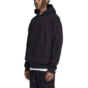 Custom Logo 340gsm Polyester/Cotton Fleece Winter Oversized Unisex Heavyweight <b>Black</b> Pullover <b>Hoodie</b> with Digital Printing - Product Image 2