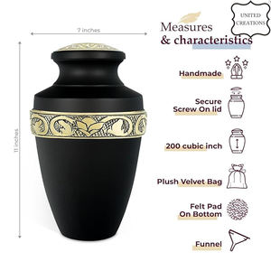 URNA DE CREMACIÓN DE METAL PARA ADULTOS URNA DE CREMACIÓN FUNERAL DE METAL DE MÁRMOL NEGRO PARA CENIZAS HUMANAS - Product Image 4
