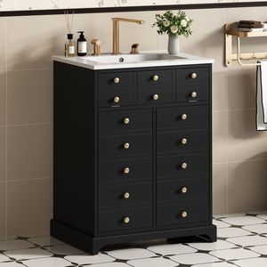 Modern 24 Inch Bathroom Vanity Set Single Ceramic Sink Basin Storage Cabinet Soft Close Door Drawer Cabinet Vanity brand new - Product Image 5