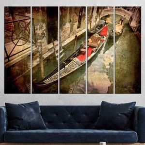 Lienzo impreso con diseño de góndola de Venecia: elegante arte de pared con vista de Italia, JUEGO DE 5 LIENZOS - Product Image 1