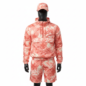 Conjunto Corto Cortavientos de Poliéster Premium para Hombre, Tela Suave al Tacto, Color Rosa, Logotipo Sublimado en Toda la Superficie, Conjunto Cortavientos de Talla Grande - Product Image 6