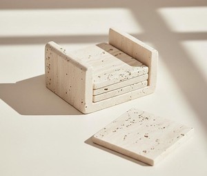 Juego de Posavasos Artesanales de Travertino y Madera, Resistentes al Calor, Acabado Natural, Protección Elegante para Mesas de Comedor y Cafeterías - Product Image 6