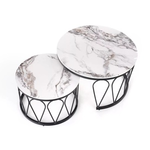 Juego de Mesa de Centro Moderno de Metal Negro con Tapa de Mármol, Diseño Elegante Encajable, Base Resistente, Centro de Mesa Estilizado para Decoración de Sala de Estar - Product Image 5
