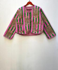 Veste matelassée pour femme imprimé tigre block-imprimé Style Boho manteau fait main avec bouton plus proche hiver tissu tissé cadeau de vacances - Product Image 6