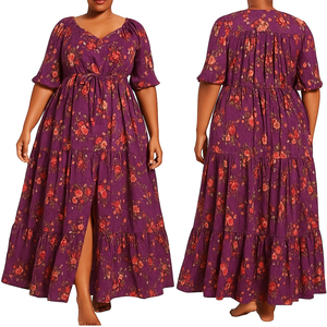 Nouvelle mode été bohême Style Maxi robe pour les femmes de taille plus Sexy col en V Floral décontracté lâche Silhouette ODM approvisionnement - Product Image 3