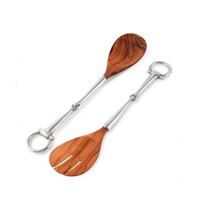 Luxury Stainless Steel Silver Polished Salad Server With <b>Twig</b> Handmade Handle Design Western Style Salad Server Set - Product Image 2